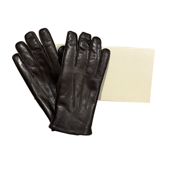 NWT VTG Coach Dark Chocolate Brown Leather 100% Shearling Gloves M Original Box - Picture 1 of 12